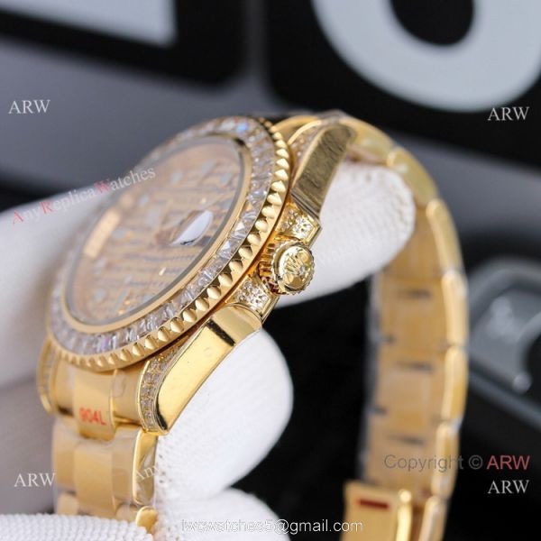 JH Factory Swiss Replica Rolex GMT-Master II Watch Diamond Dial Yellow Gold 3