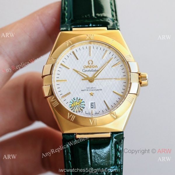 New! Swiss Grade Omega Constellation Gents Watches Green Leahter Strap 3