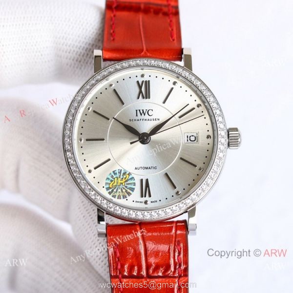 Swiss Replica IWC Portofino Blue Dial Diamond Watch 37mm Lady 3
