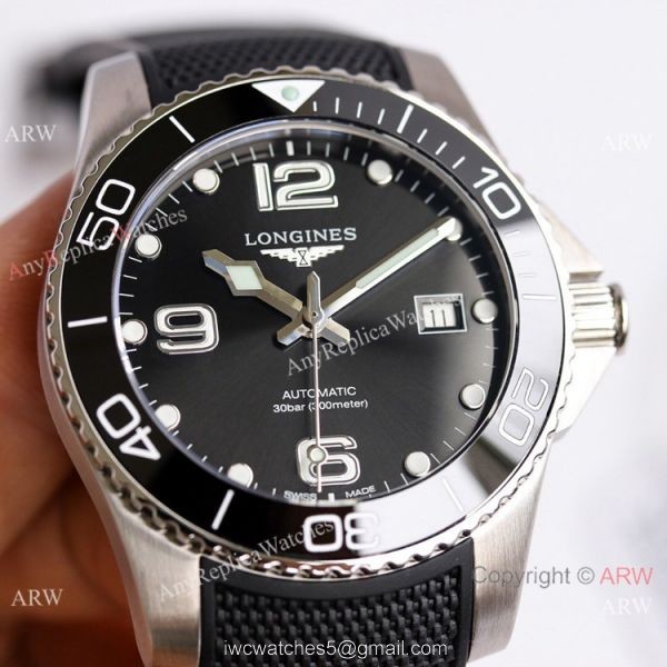 Swiss Copy Longines Hydroconquest Watch Black Ceramic Rubber Strap 3