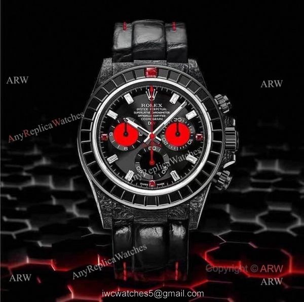 High Quality Replica Rolex Daytona Rainbow Black Carbon Swiss Quartz Watch 3