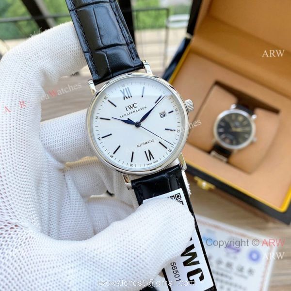 Knock off IWC Portofino Automatic Watches White Dial Black Leather Strap 3