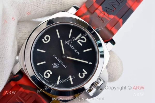 Copy Panerai PAM 00000 Luminor 44mm Watch Black Dial With Red Camo Rubber Band 3