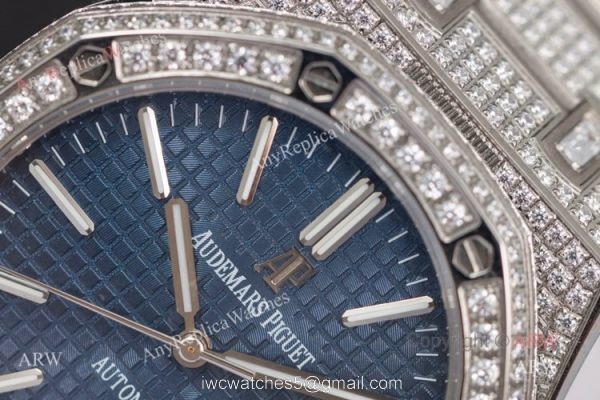 Iced Out Audemars Piguet 15400 Blue Dial Swiss 3120 Replica Watches 41mm 3