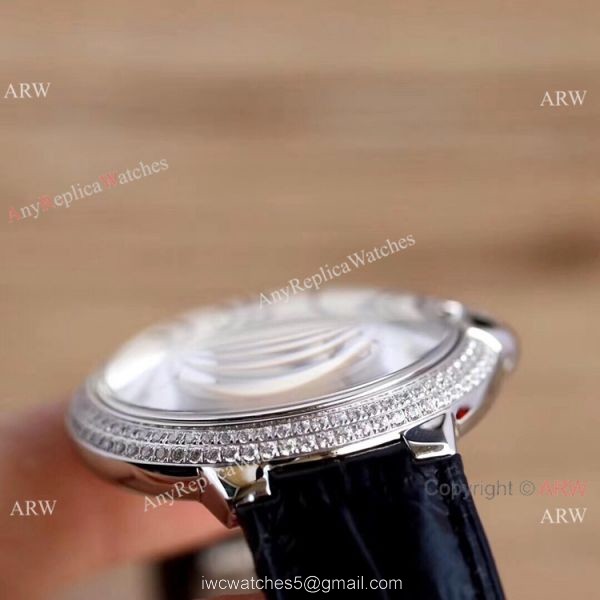 Swiss Fake Cartier Ballon Bleu 42mm XL Watch White Dial Black Leather Strap 3