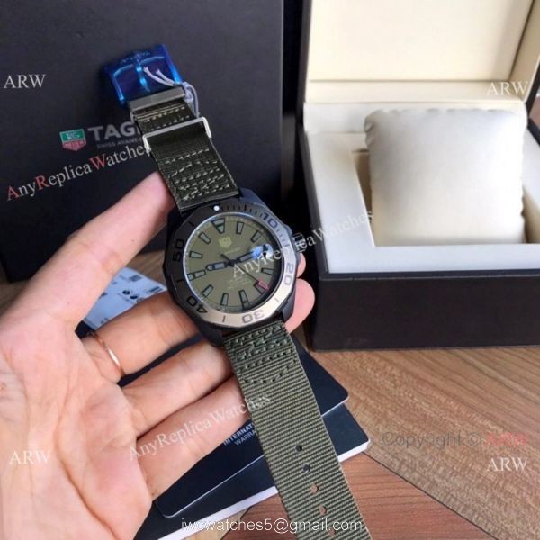2020 Swiss Replica Tag Heuer Aquaracer Calibre 5 Watch Military Green Nato Strap 3