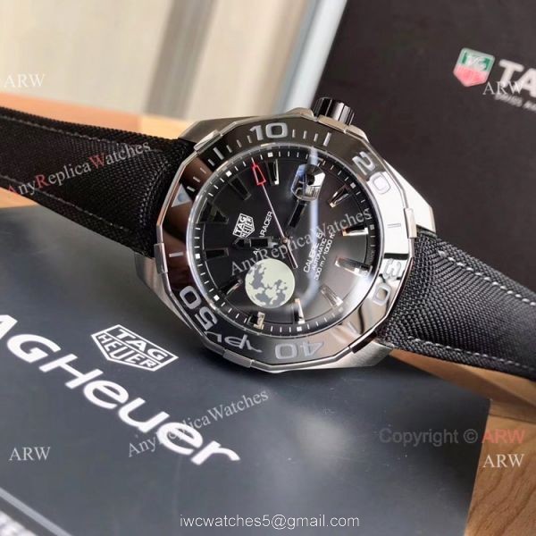 Super Clone TagHeuer Aquaracer Calibre 5 Watch Black Leather Strap 3
