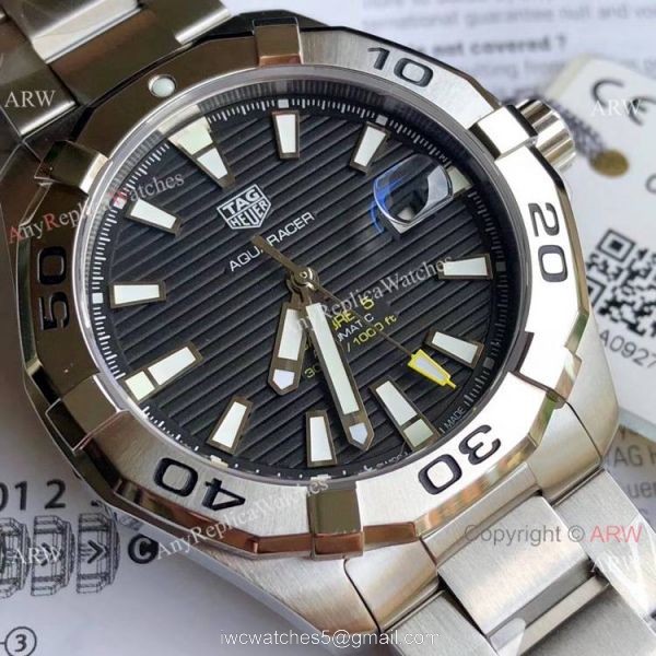 Super Clone Tag Heuer Aquaracer Calibre 5 Watch SS Black Dial Swiss Automatic 3
