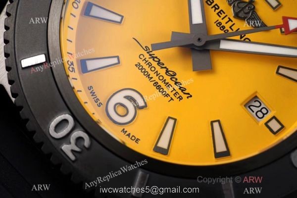 2020 New! Swiss Breitling Superocean Automatic Black Steel Watch Yellow Dial 3