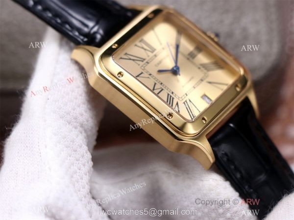 AAA Replica Cartier Santos-Dumont Swiss 9015 Watch All Gold Couple Wrist 3