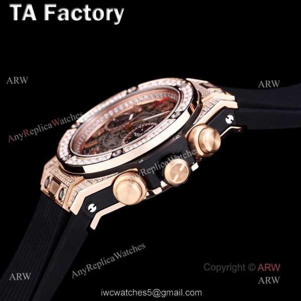 Swiss Quality Hublot Big Bang Rose Gold Black Rubber Strap Full Diamonds Watches Replica 3