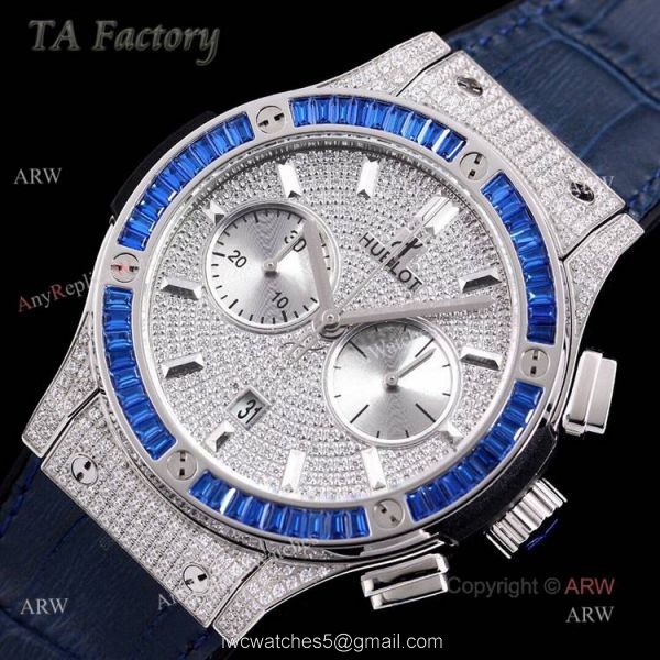 45mm Hublot Big Bang Blue Diamond Bezel Iced Out Watch For Men Best Swiss Made 3