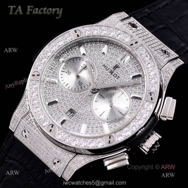 Swiss Replica Mens Hublot Big Bang Diamond Watches 45mm With Hublot Black Leather Strap 3