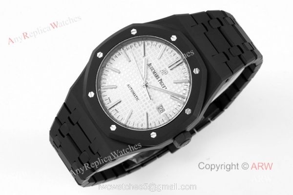 New Audemars Piguet Royal Oak White Dial Black Venom 15400 Swiss Replica DLC Watches 3