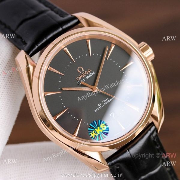 Copy Omega Seamaster Black Dial Rose Gold Watch Simple style 3