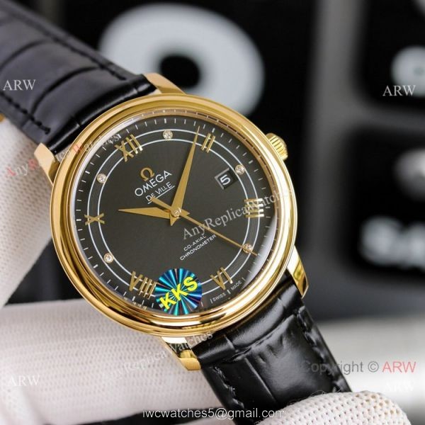 Copy Omega De Ville Prestige Watches Gold and Brown Automatic 3