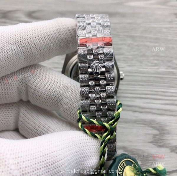 Iced Out Rolex Datejust ii 41 Silver Dial And Stick Markers Swiss 3255 Replica Watches 3