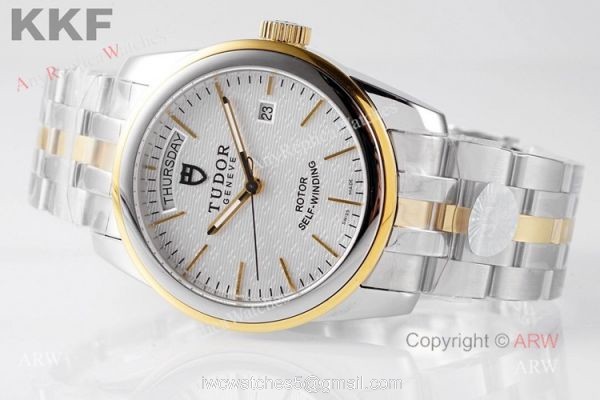 Swiss Replica Tudor Glamour Day Date 39mm White Dial Watch With Stick Markers 3