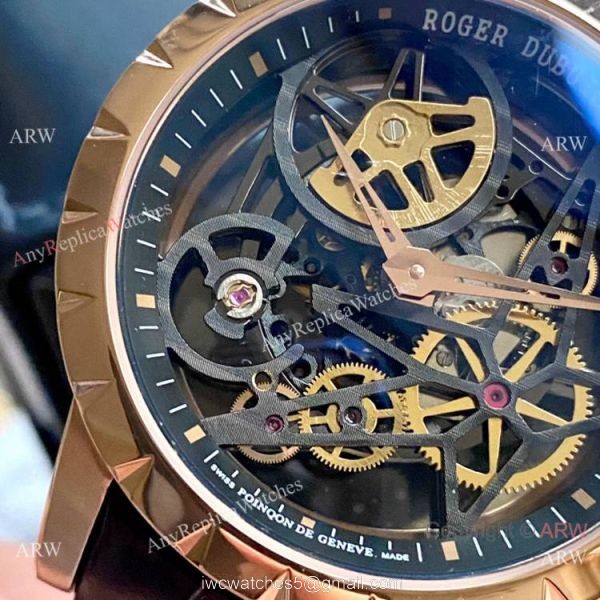 New Copy Roger Dubuis Excalibur 46mm Watch Rose Gold Black Hollow Dial 3
