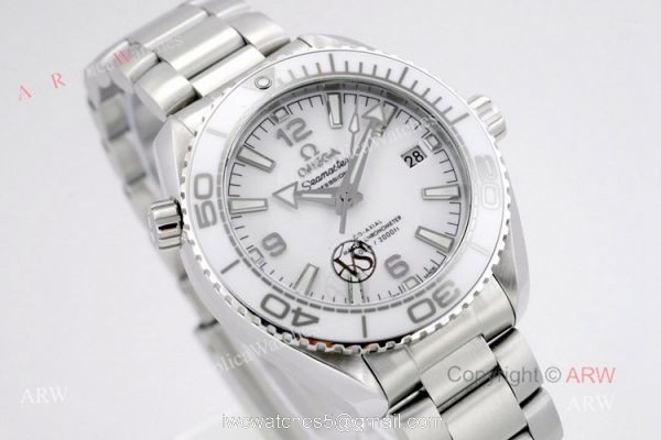 New Omega Seamaster Planet Ocean 600m White Ceramic Ladies Watch VS Factory Replica 3