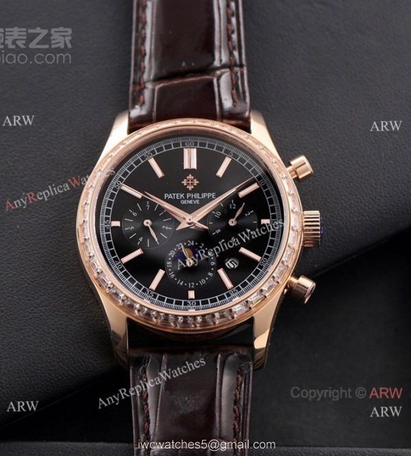 2021 New Patek Philippe Geneve Complications Swiss 9100 Watch Diamond Bezel Black Face 3