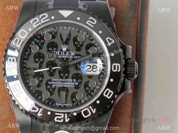 2021 NEW! Super Clone Rolex GMT Master II REVENGE Watch Skull Dial Matte Black Swiss 3285 Movement 3
