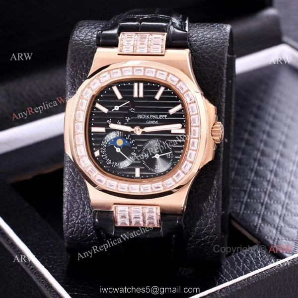 AAA Copy Patek Philippe Nautilus Power Reserve Watch Rose Gold Diamond Bezel 3