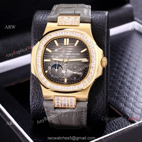 AAA Copy Patek Philippe Nautilus Yellow Gold Power Reserve Watches Diamond Bezel 3