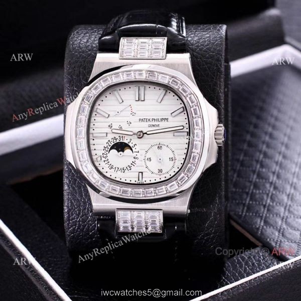 Clone Patek Philippe Nautilus Power Reserve Men Watches Diamond Bezel Gray Face 3