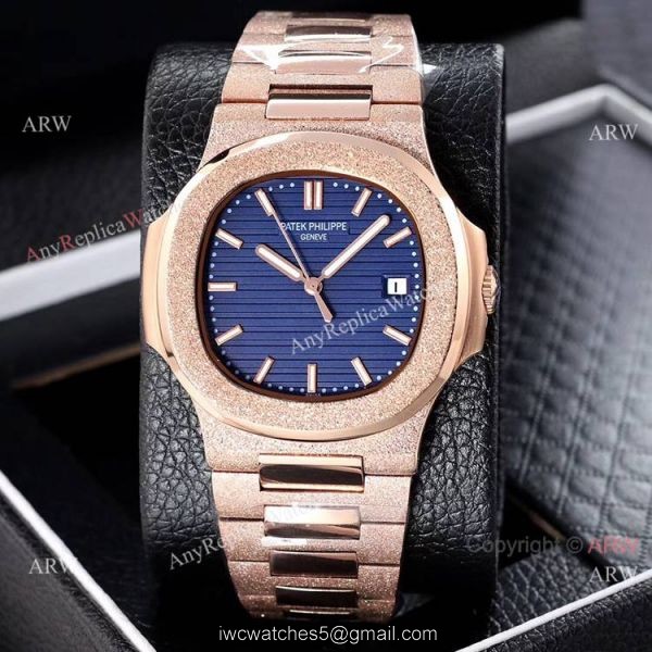 Best Clone Patek Philippe Nautilus Frosted Rose Gold Watches 40mm 3