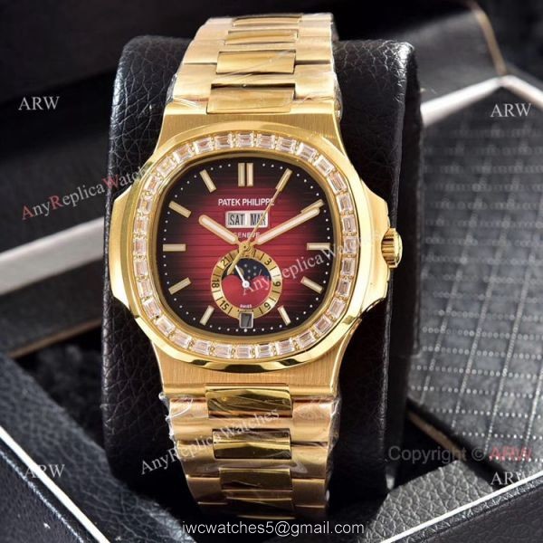 Wholesale Copy Patek Philippe Annual Calendar Watches Yellow Gold with Diamond 3