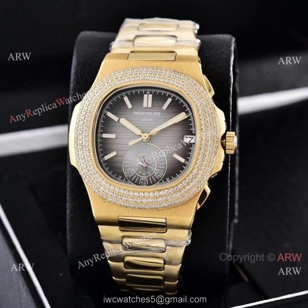 Clone Patek Philippe Nautilus Yellow Gold Diamond Bezel Chronograph Watches 3