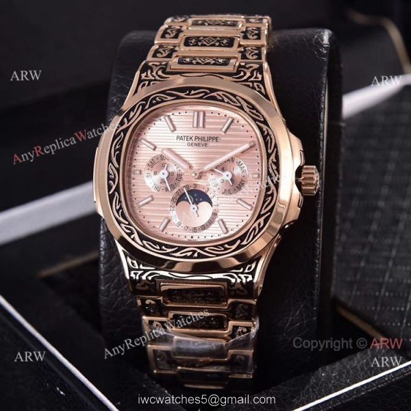 Knockoff Patek Philippe 5740 Nautilus Rose Gold Engraving Gray Gradient Face 3