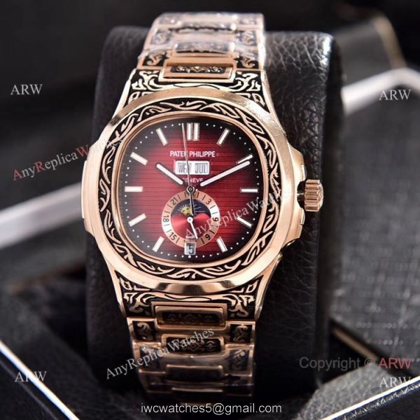 Patek Philippe Annual Calendar Copy Watches Rose Gold Engraving 3