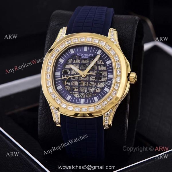 Replica Patek Philippe Aquanaut Watches Brown Hollow Dial Diamond Bezel 3