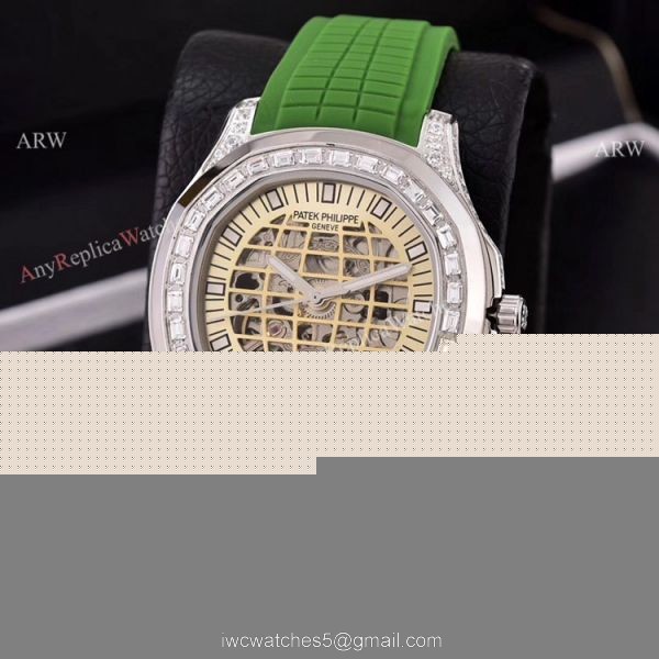 Copy Patek Philippe Aquanaut Watches Hollow Face Silver Diamond Bezel 3