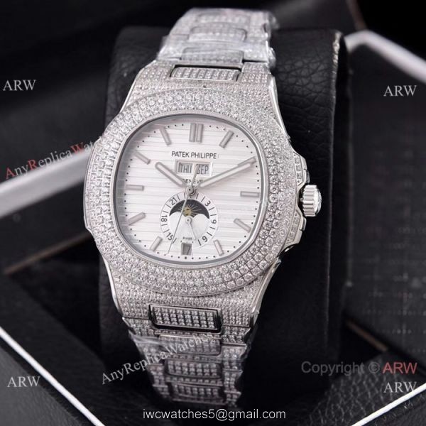 Patek Philippe Annual Calendar Full Diamonds Watches Gray Gradient Face 41mm 3