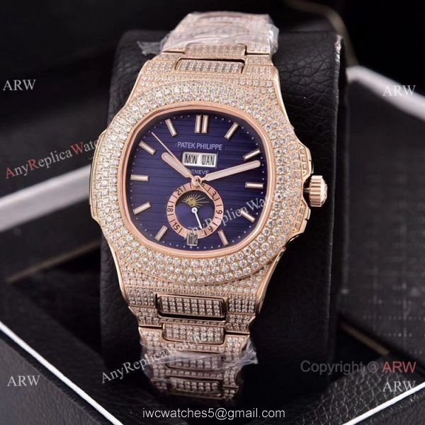 Patek Philippe Annual Calendar Copy Watches Iced Out Rose Gold Case 3