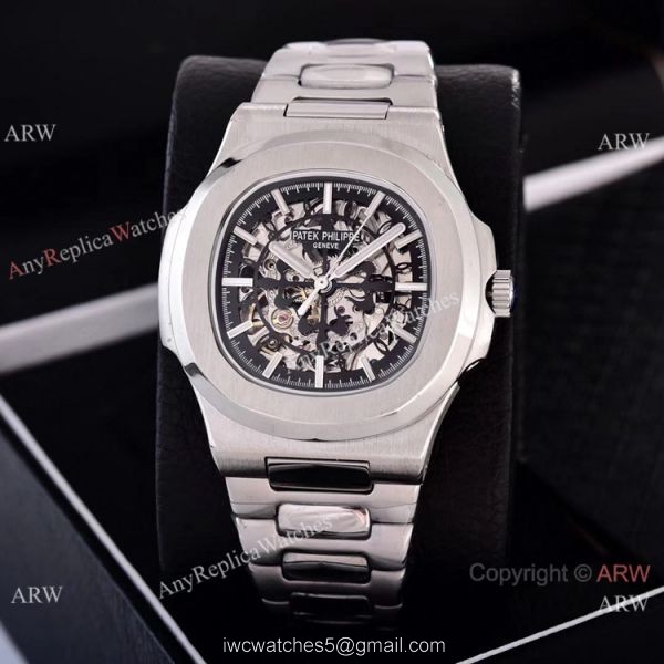 Faux Patek Philippe Nautilus Skeleton Watches Stainless Steel Case 3