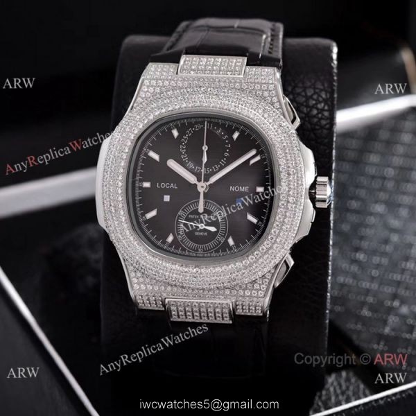 Japan Grade Patek Philippe Nautilus Diamonds Watches Gray Leather Strap 3
