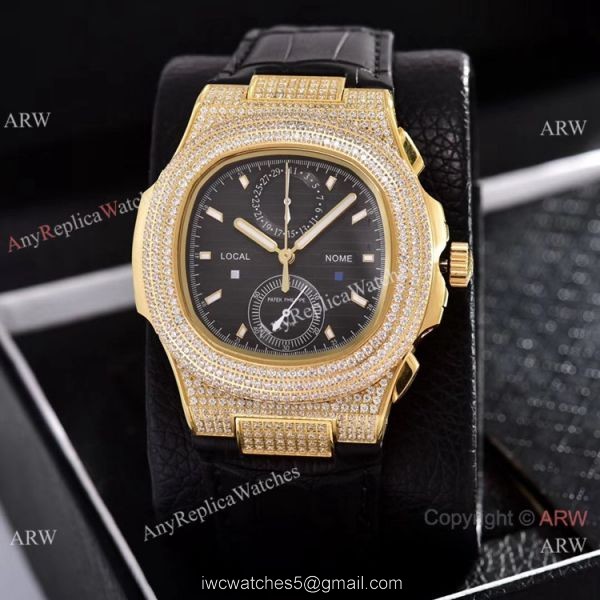 Japan Grade Patek Philippe Nautilus Diamonds Watches Yellow Gold Gray Gradient Dial 3