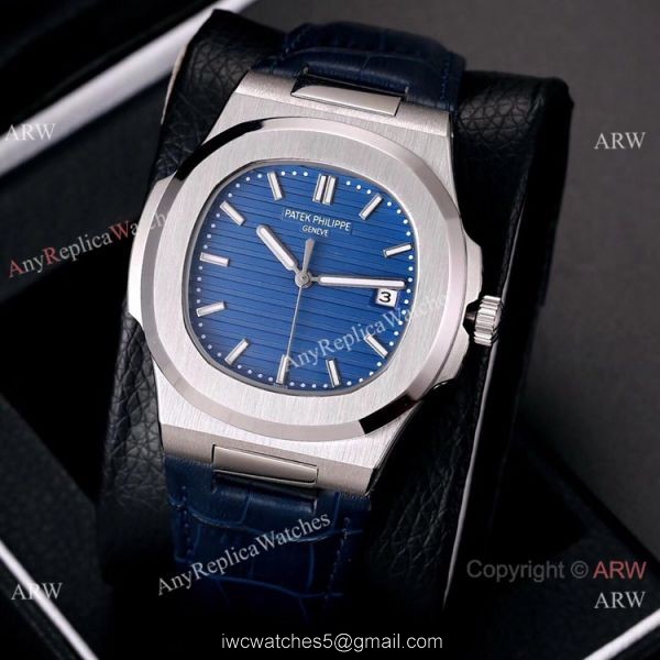 Buy Knockoff Patek Philippe Nautilus Watches SS Gray Dial Leather Strap 3