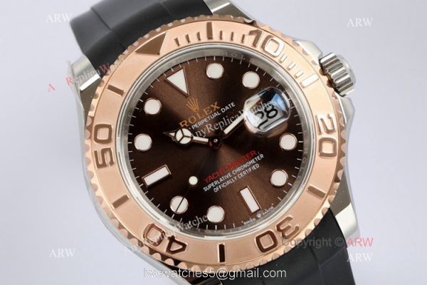 EW Factory Rolex Yacht Master 40mm Watch Chocolate Dial Rubber Strap 3