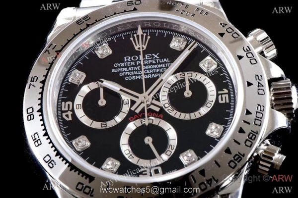 Best 1:1 Swiss Replica Rolex Daytona JH 4130 Chronograph Watch Black Diamond 40mm 3