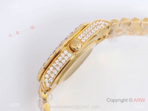 Replica Rolex New Oyster Perpetual Pearlmaster 39 Yellow Gold Watch Full Diamonds 3
