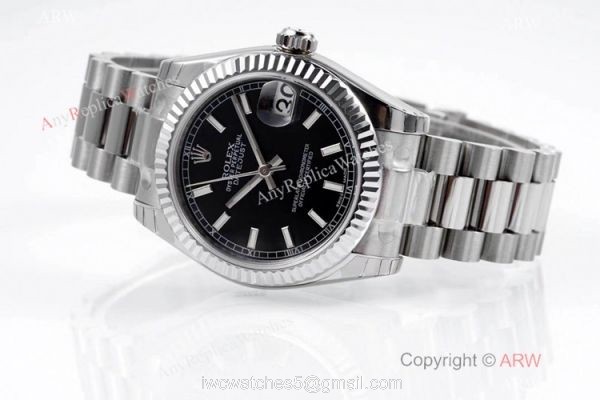 Swiss Clone Rolex Datejust Presidential 31mm Watch Stainless Steel Black Face 3