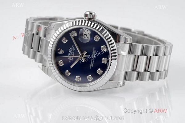 Swiss Clone Rolex Oyster Perpetual Datejust Watch 31mm Blue Dial Presidential Band 3