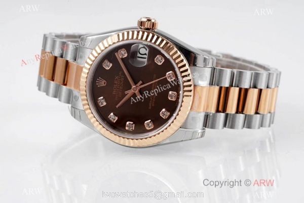 Swiss Clone Rolex Oyster Perpetual Datejust President Watch Chocolate Diamond Dial 31mm 3