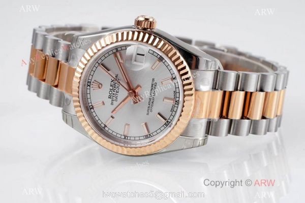 Swiss Clone Rolex Datejust 31mm Watch Two Tone Rose Gold Gray Dial 3