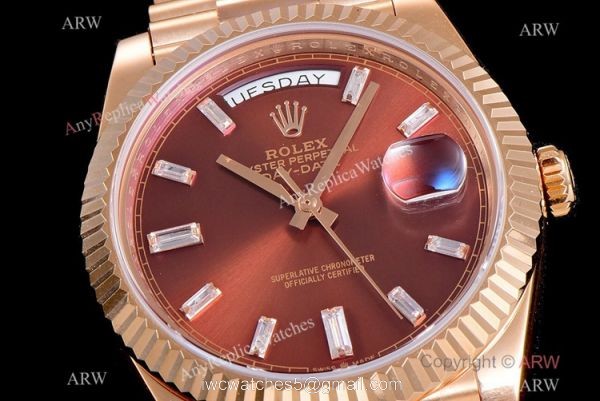 (GM) Swiss 2836 Rolex Day-Date 40mm Watch Chocolate Dial Diamond Markers 3